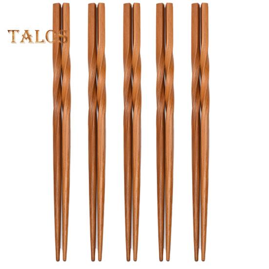 5 Pairs Food Chopsticks Tight Bite Grab Food Natural Bamboo Wood Practical Carbonized Twist Chinese Style Chopsticks Home Supplies