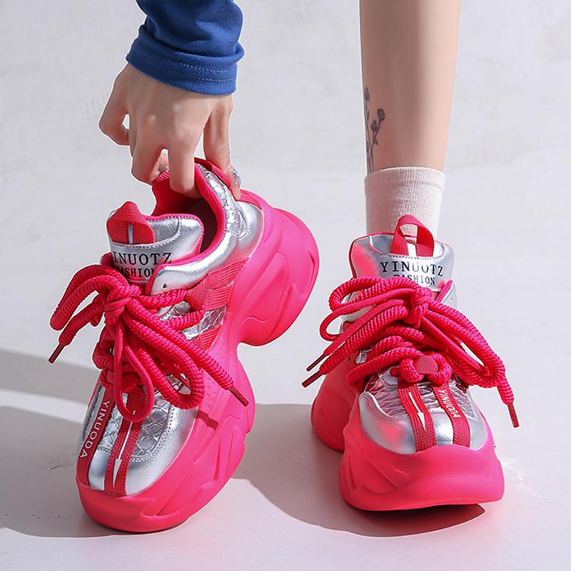 Fashion Mix Color Chunky Platform Sneakers Women Fashion Lace Up Thick Bottom Dad Shoes Woman 2024 Autumn Non-Slip Vulcanize Shoes Mujer