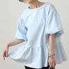New Summer Round Neck Lantern Sleeve Pleated Shirt for Women Solid Color Cotton Niche Shirt for Women