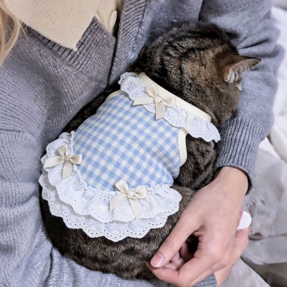 Breathable Pet Lace Skirt Thin Cat Checkered Clothes Casual Style Pet Dog Vest Summer Season