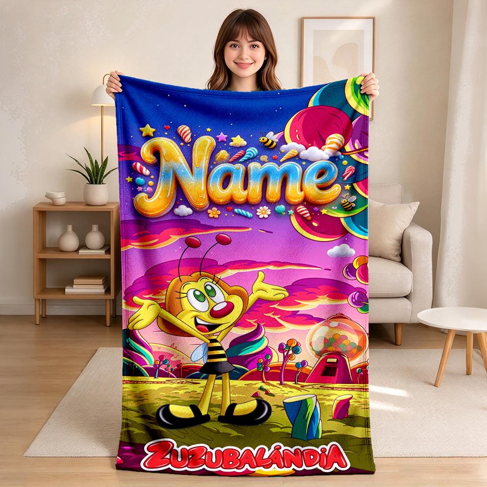 Custom Name Candy Bee Flannel Blanket Throw Blanket Soft Warm Sofa Bed Camping Home Decor Unique Christmas Gift