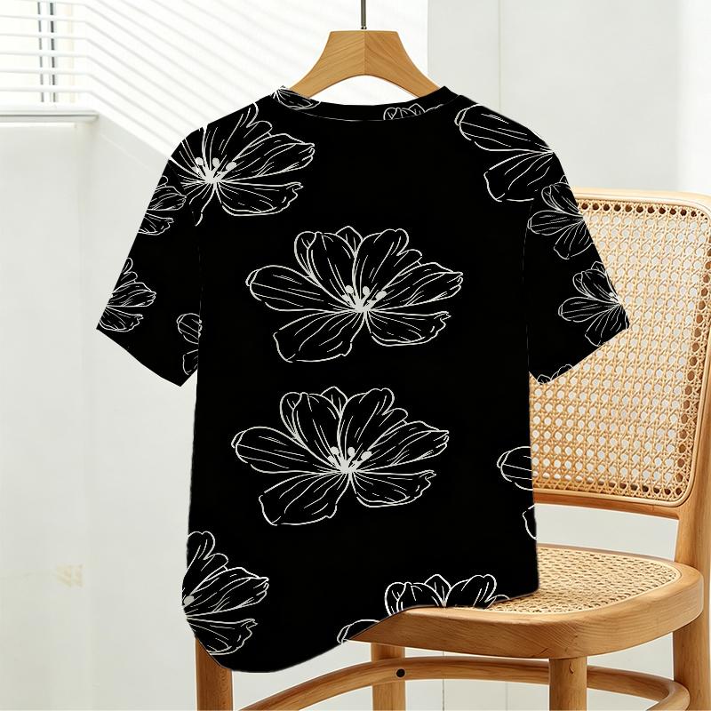 Women’s Minimalist Street Style Short Sleeve T-Shirt Soft Cotton, Sleek Lines, Versatile for Daily Casual & Dates, Stylish & Comfortable