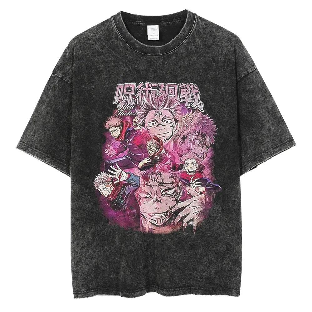Anime Jujutsu Kaisen Satoru Gojo Graphic Printed Tshirt Mens and Womens Washed Tshirt High Quality Vintage Tshirt Tops