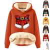 Women's Fashion Hooded Christmas Bowknot Printed Plush Warm Loose Pullover Sweatshirt