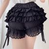 Lolita Shorts Womens Cute Lace Trim Layered Ruffle Bloomers Short Bowknot Decor Frilly Panties