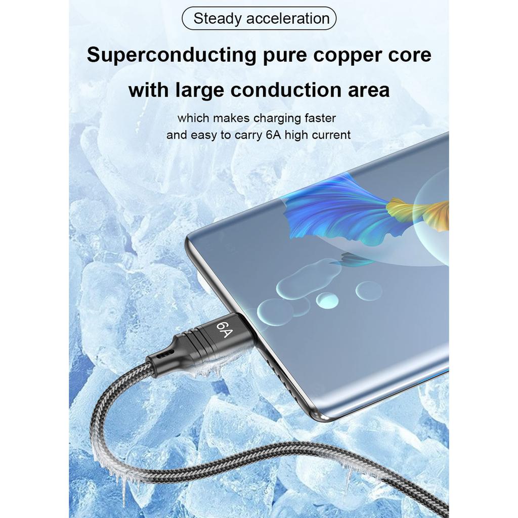 Быстрое зарядное устройство USB C 6A PD 66 Вт Кабель для синхронизации данных Нейлоновая оплетка Адаптер USB C на Type C Быстрый зарядный кабель
