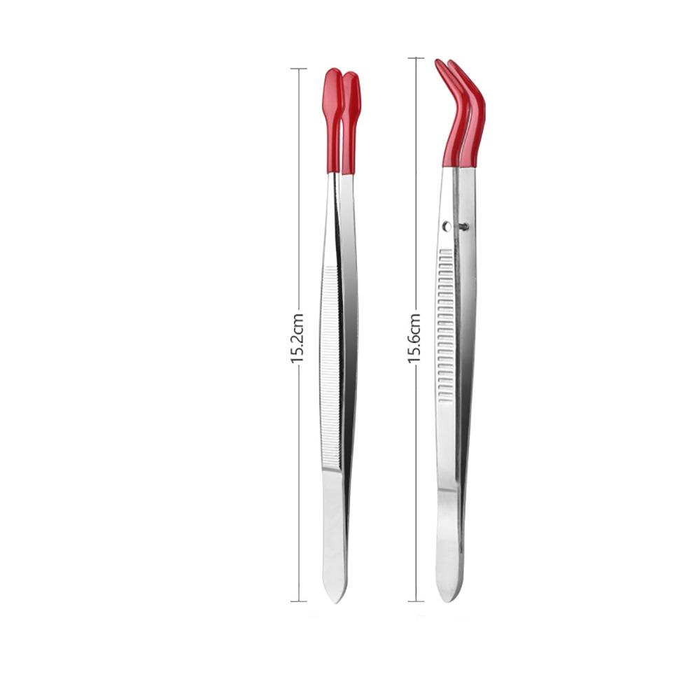 Stainless Steel Flat Tip Tweezers PVC Coated Rubber Tips Tweezers Accessories Long Tweezers Tools