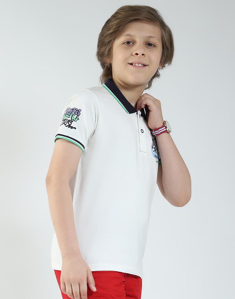 MONTE CARLO Boys's Regular Fit Printed Polo Half Sleeve T-Shirt