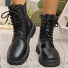 Fashion Spring Autumn Luxury Lace-Up Ankle Boots for Women 2025 Waterproof Square Heel Women's Boots Round Toe Solid Shoes of Woman