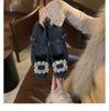 Wool Version~ Diamond Buckle Small Square Head with Woolen Thick Heel Mary Jane Single Shoes Women's Leather Small Heels Ladyshoes