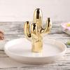Golden Cactus Ceramic Ring Holder Tray - Decorative Jewelry Storage Plate