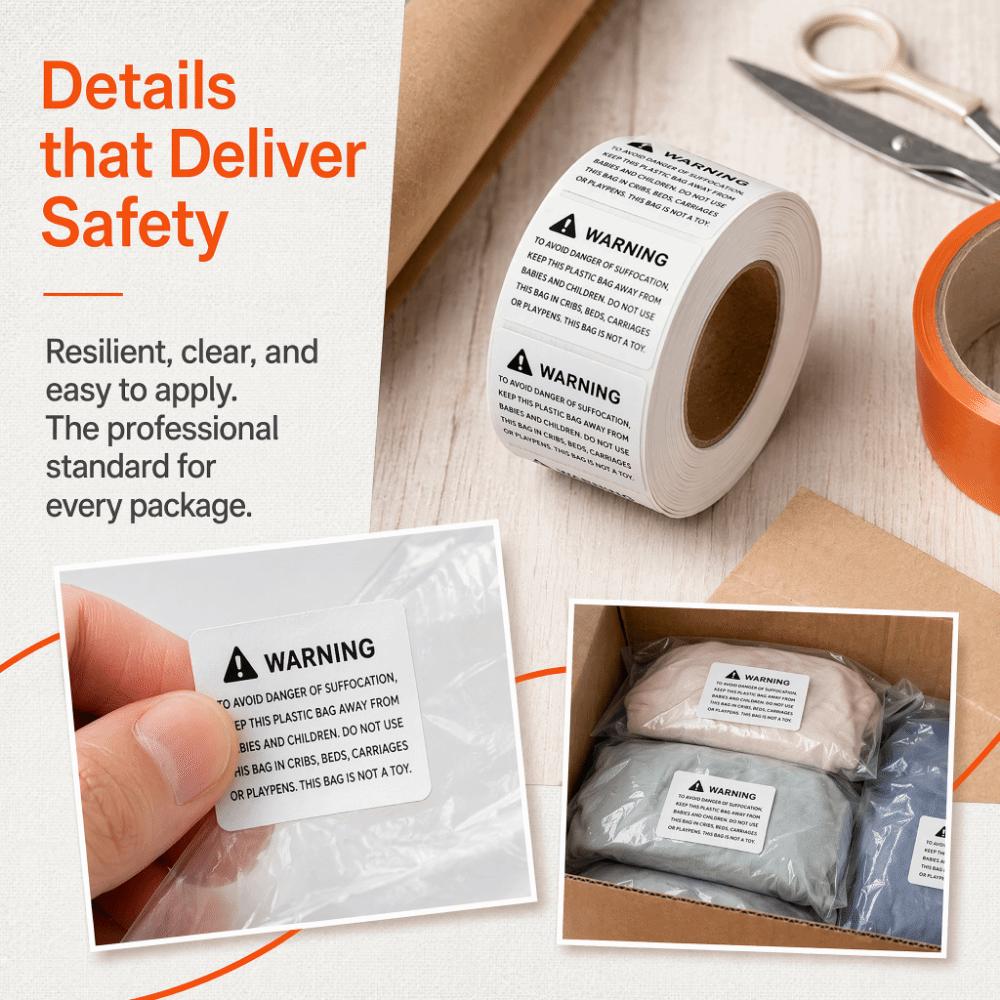 800Pcs Clear Printing Choking Warning Stickers Safety Warning Decals Plastic Packaging Bags