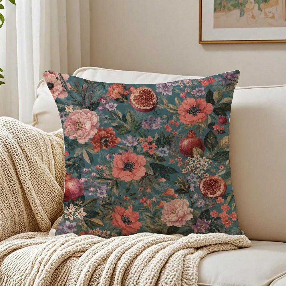 Vintage Fruit Floral Cottage Garden Pillow Case Organic Short Plush Cushion Covers Breathable Washable WrinkleResistant