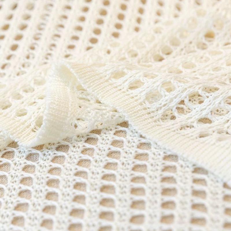 Ажурная трикотажная женская летняя рубашка с солнцезащитным кремом свободного покроя с круглым вырезом и длинными рукавами, универсальный топ