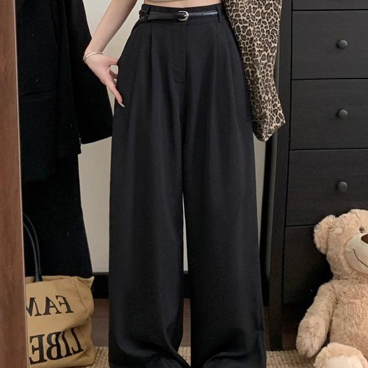 Women's High-Waisted Floor-Length Wide-Leg Trousers - Casual, Loose Fit for Spring and Autumn