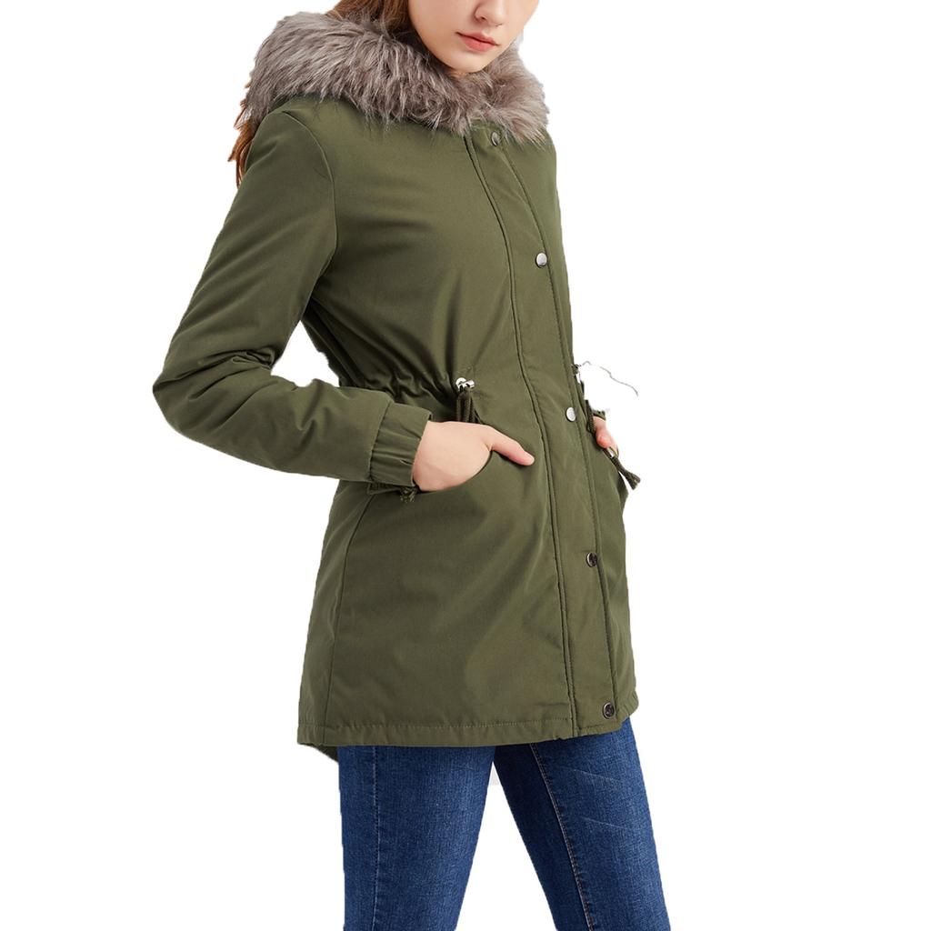 Women's Plus Velvet Hooded Collar Winter Mid-length Warm Coat Large Size Loose And Comfortable Cotton Jacket