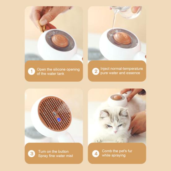 Паровая щетка для кошек, спрей для ухода за домашними животными, щетка с кнопкой спуска, паровая расческа для удаления шерсти домашних животных для длинных и короткошерстных кошек и собак