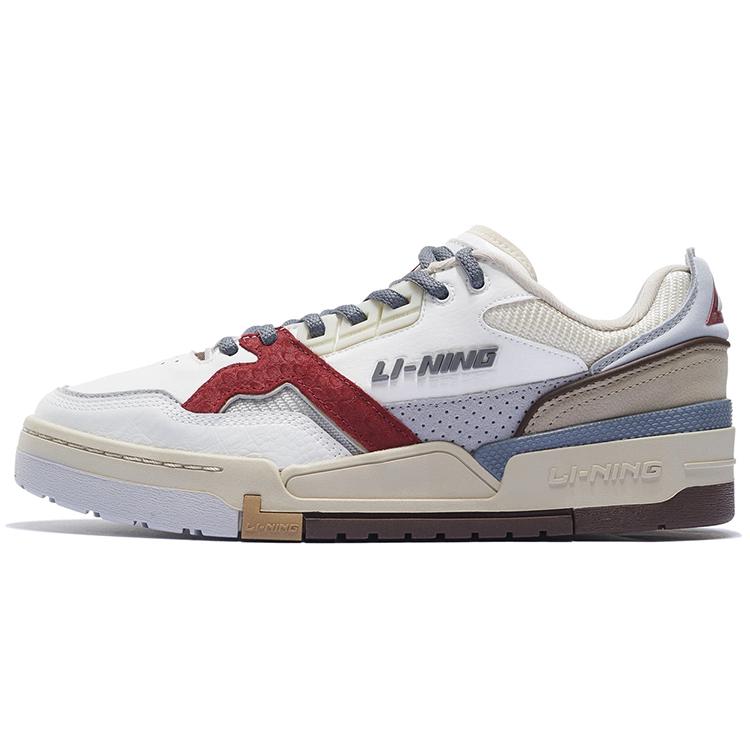 Li Ning Кожаные Удобные Нескользящие Амортизирующие Износостойкие Низкие Скейтбордические Кроссовки Мужские Белый Серый Красный AZGS091-3