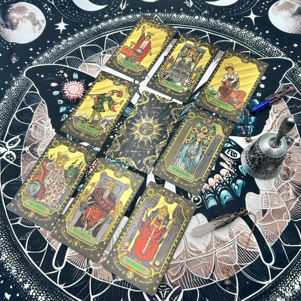 Черная позолоченная колода мистических карт Таро, инструмент для гадания с роскошной отделкой 12*7 см 78 шт. водонепроницаемых карт на основе системы Райдера