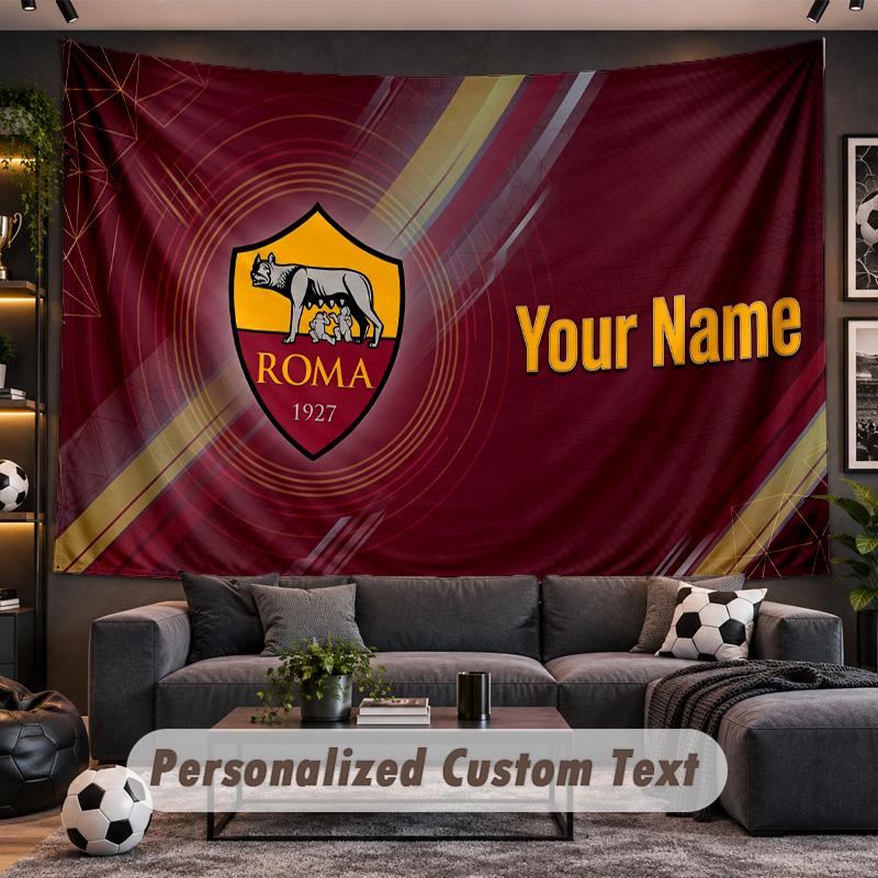 AS Roma FC Personalized Tapestry Support Custom Name, Wall Art Home Decoration