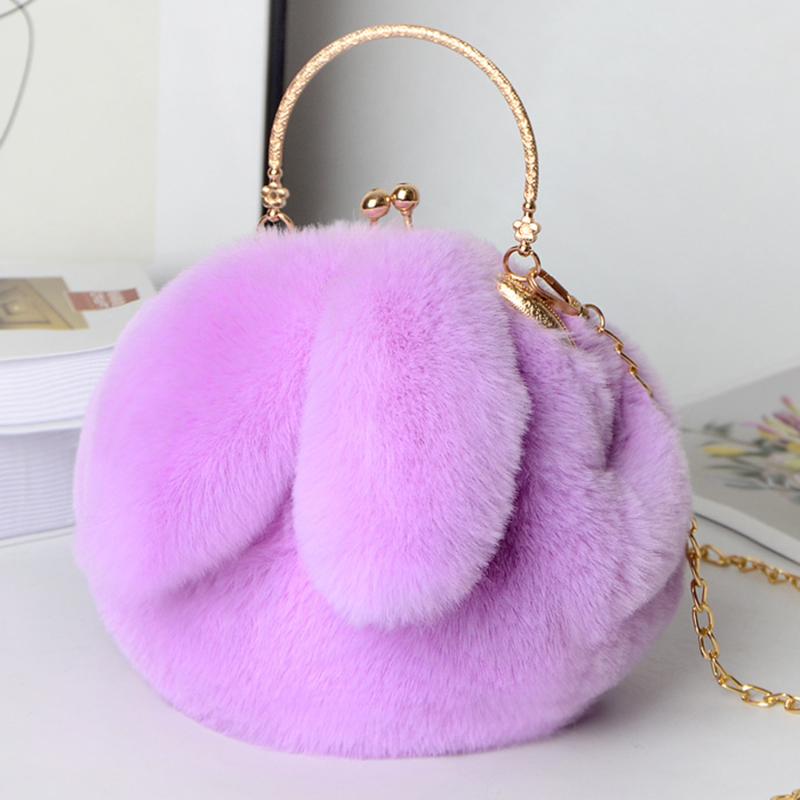 Plush Rabbit Bag Women Cute Handheld Plush Bag Autumn Winter Girls Chain Crossbody Bags Rabbit Ear Clip Bag