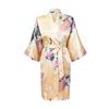 Women's Japanese-style Kimono Pajamas Short-sleeved Women's Printed Peacock Long Nightgown Simulation Silk Bathrobe