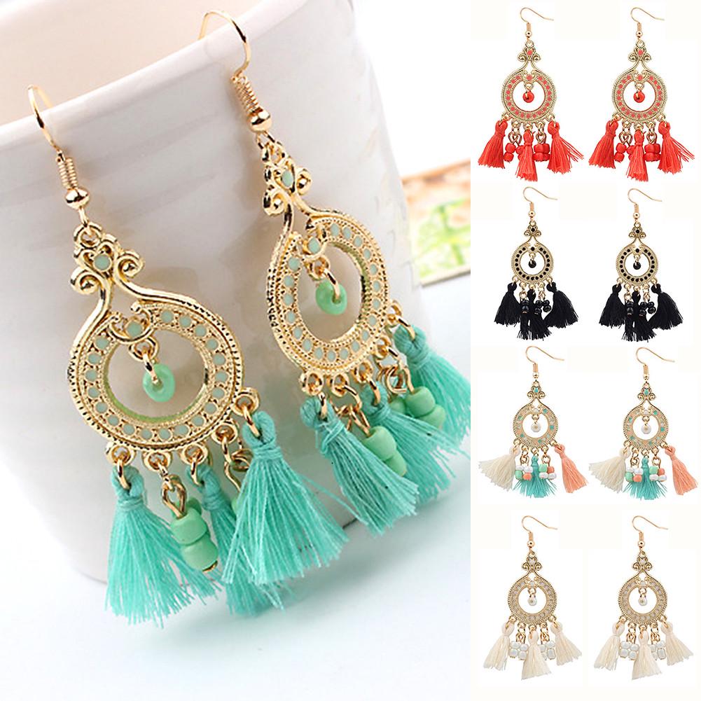 Women Vintage Boho Tassels Pendant Drop Dangle Hook Earrings Eardrop Jewelry