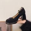 Fashion Fashion, Thick Platform and Single Shoes, Womens 2024 New Spring Retro Round Head, Short Shallow Heels. Women Shoes
