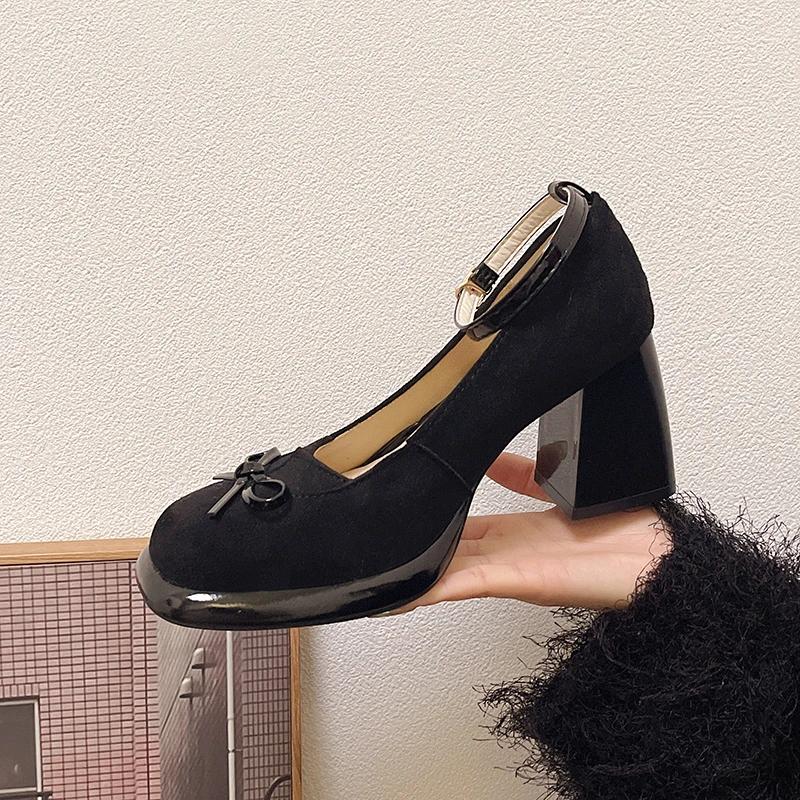 Fashion Fashion, Thick Platform and Single Shoes, Womens 2024 New Spring Retro Round Head, Short Shallow Heels. Women Shoes