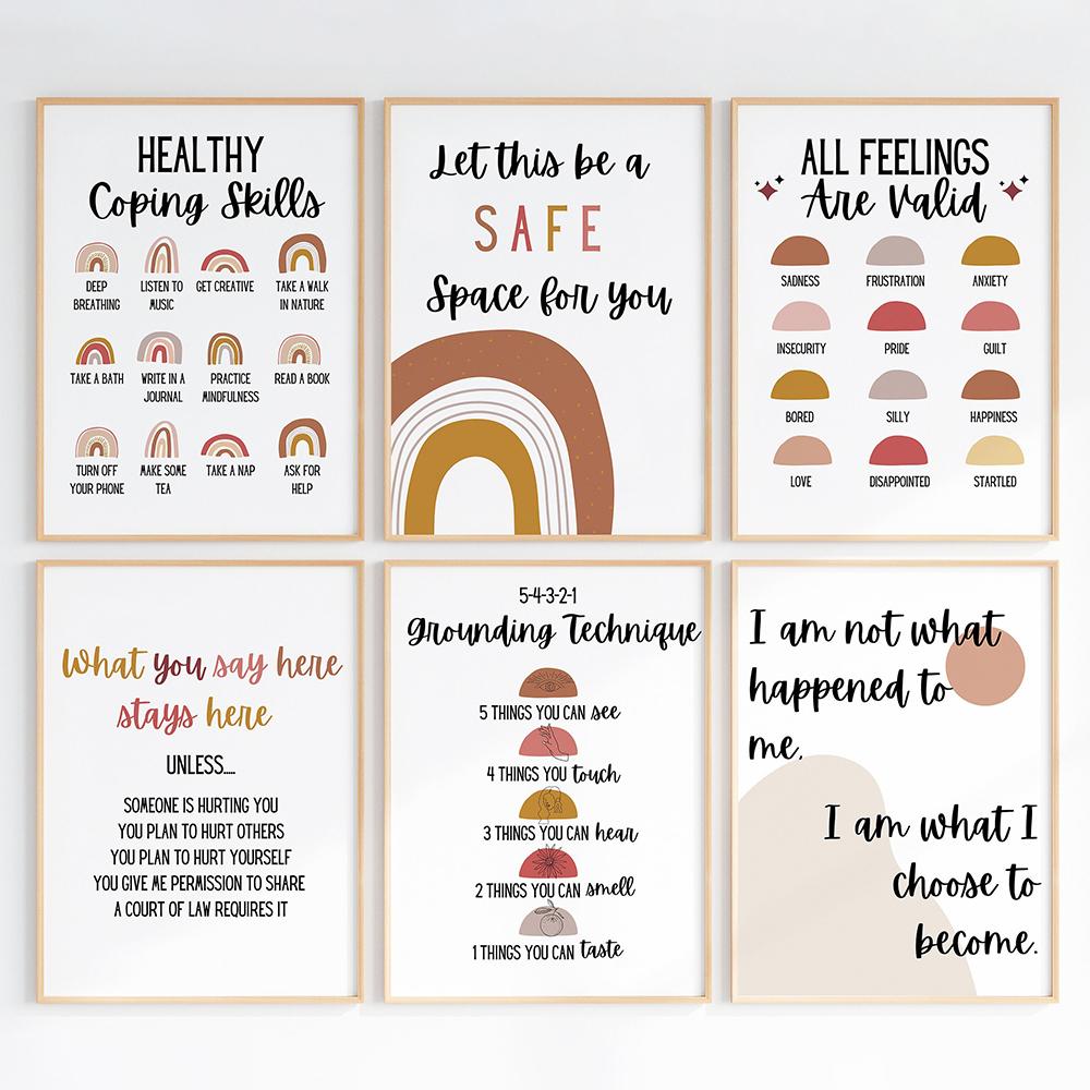 Boho Retro Quote Office Wall Art Therapy Poster Print Motivational Text Canvas Painting Psychology Mural Living Room Decoration