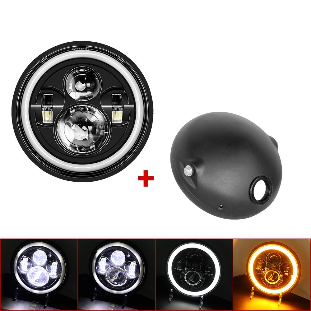 7inch LED Motorcycle Headlight Universal 7.5" Round Head Light For Cafe Racer Bobber Honda