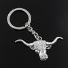 New Fashion Men 30mm Keychain DIY Metal Holder Chain Vintage Longhorn Bull Steer Head 60x31mm Silver Color Pendant Gift
