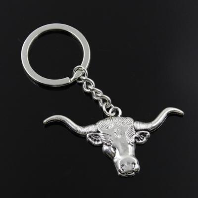 Новая мода для мужчин 30 мм брелок DIY металлический держатель цепи Винтаж Longhorn бык рулевая голова 60x31 мм серебряный цвет кулон подарок