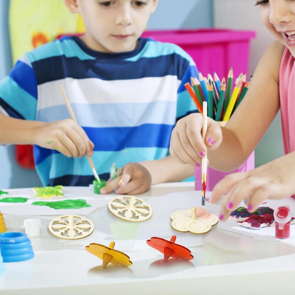 Toyvian Wooden Spinning Natural Fun Wooden Craft Traditional Elementary Spinning Set of 20 Tops, Hand-Spinning, Colorable, Unpainted, Wood, Kit,