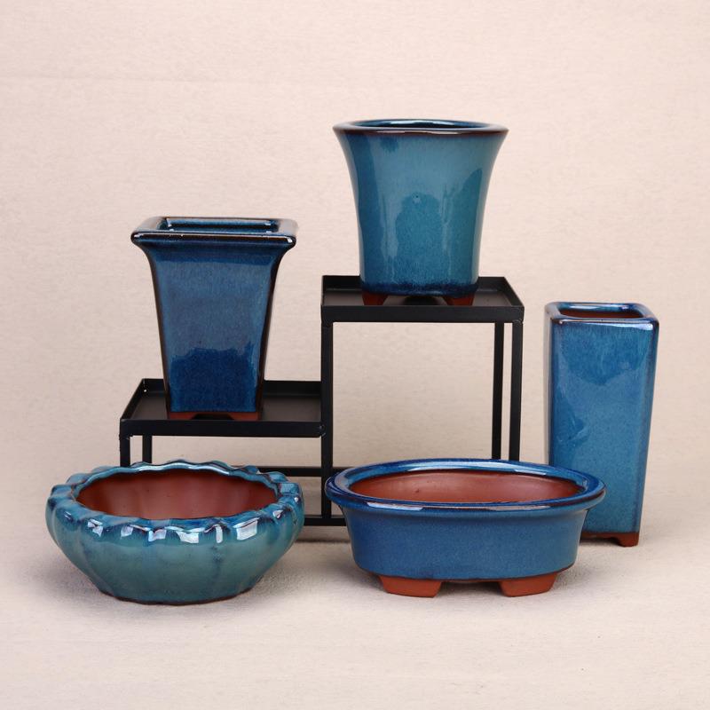 Purple Clay Glazed Succulent Flower Pot for Office Desktop