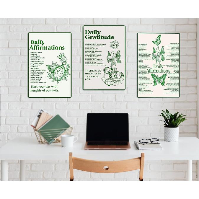 Daily Positive Affirmations Posters pirational Metal Tin Sign Green Boho Room Aesthetic Decoration Home Office Classroom Cafe Bar Wall Decor 8x12