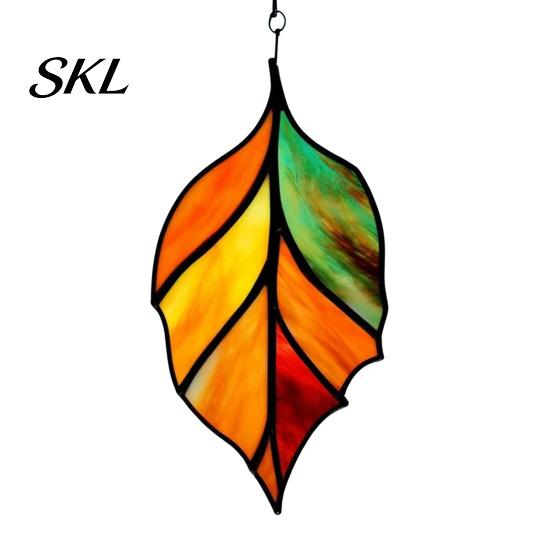 Stained Glass Leaf Art Acrylic Hanging Pendant, Waterproof Sunproof Window Hanging, Decorative Pendant Ornament with Colorful Light Effects for Garden