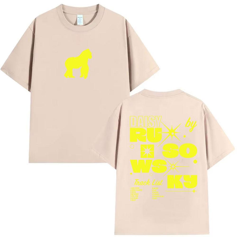 Rapper Rusowsky Daisy Tour Mens and Womens Retro Fashion 2026 Spring summer Pure Cotton Casual Vintage Printed Casual Tshirt