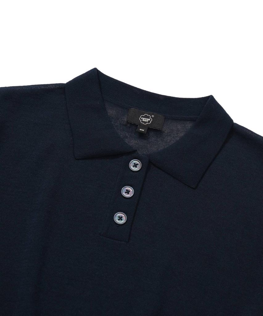 COVERNAT WOMAN Sheer Collar Crop Half Knit Navy