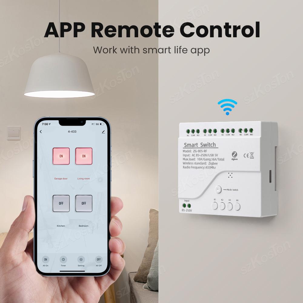 4 канала Tuya ZigBee Smart Switch Module RF433 Умный дом Автоматизация DIY Breaker Беспроводное реле Голосовое управление для Alexa Google
