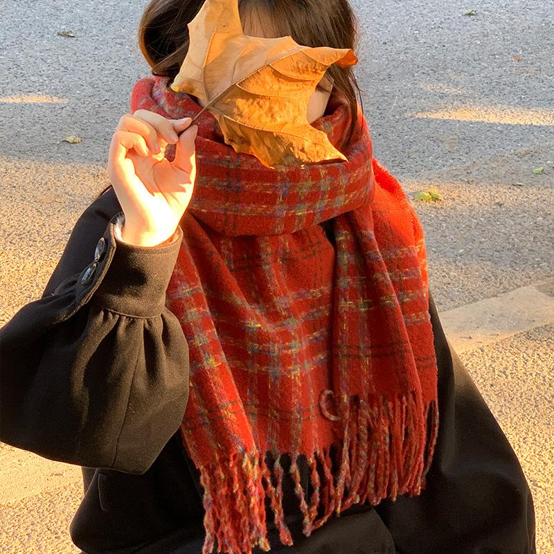 Red Striped Scarf for Women Winter Atmospheric Retro Autumn Winter Neck Warmer Couple Warm