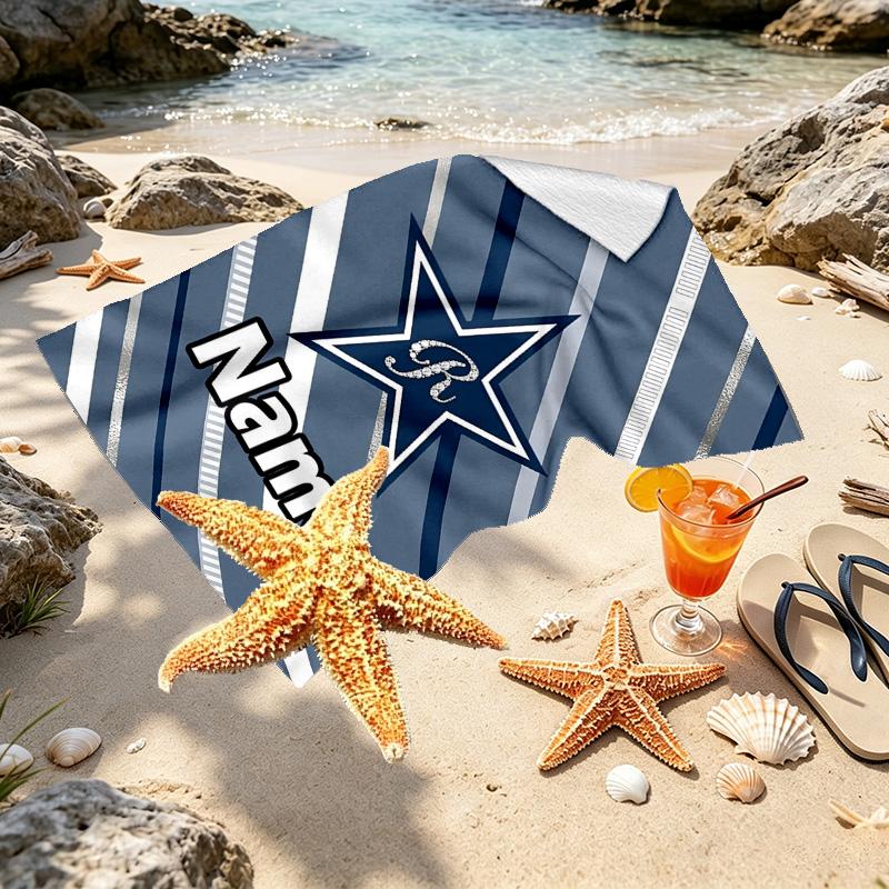 Custom Name Personalized Dallas Cowboys Print Beach Towel, for Trip Camping Beach Party Home Decor, Birthday Gift for Family & Friends
