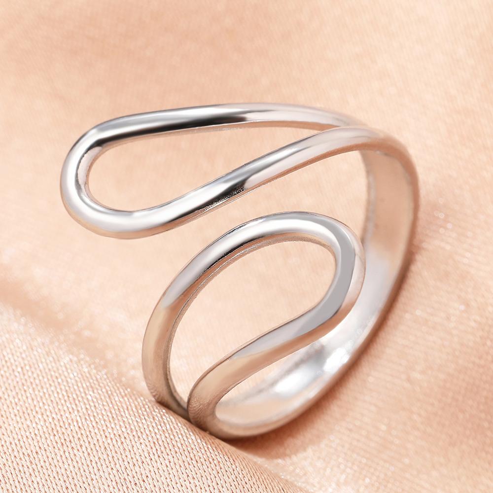Stainless Steel Rings Minimalist Geometric Personality Snake Adjustable Open Ring Fashion Trending Ring For Women Zircon Gifts