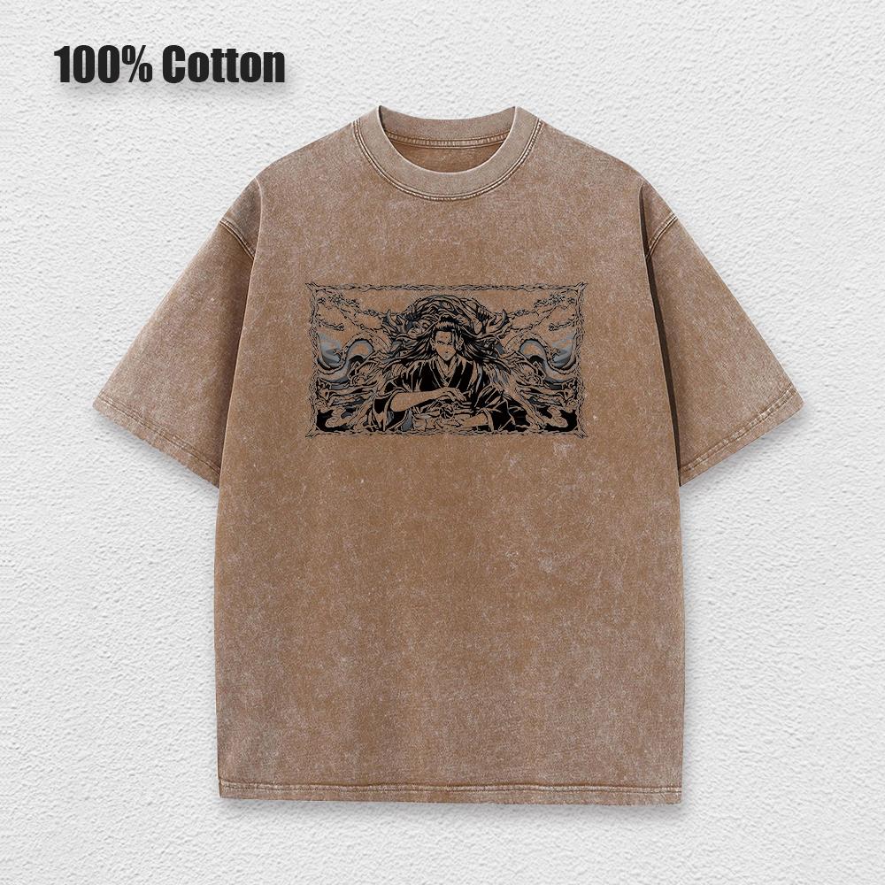 Аниме принтованная винтажная хлопковая футболка мужская футболка большого размера Harajuku летняя футболка с коротким рукавом женская винтажная выстиранная футболка