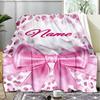 1PC Custom Name Pink Bow Leopard Print Outdooor Flannel Blankets Throw Blanket All-Season Throw Gift Bedspread for Couch, Bed, Camping Holiday Birthda