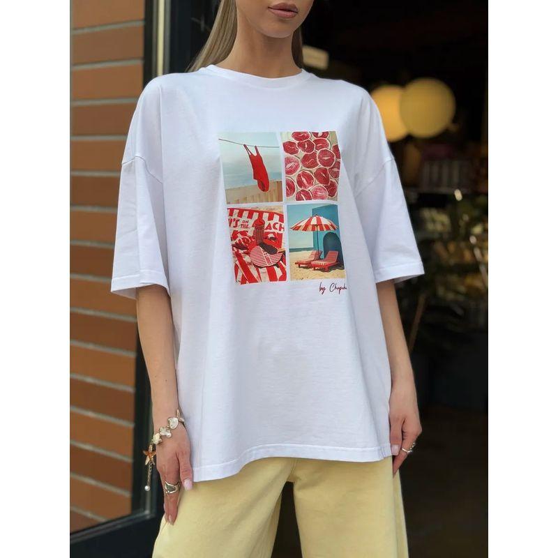 Western Style Fashion Casual Loose Print Round Neck Short Sleeve Cotton T-shirt Top Printed T-shirt Top