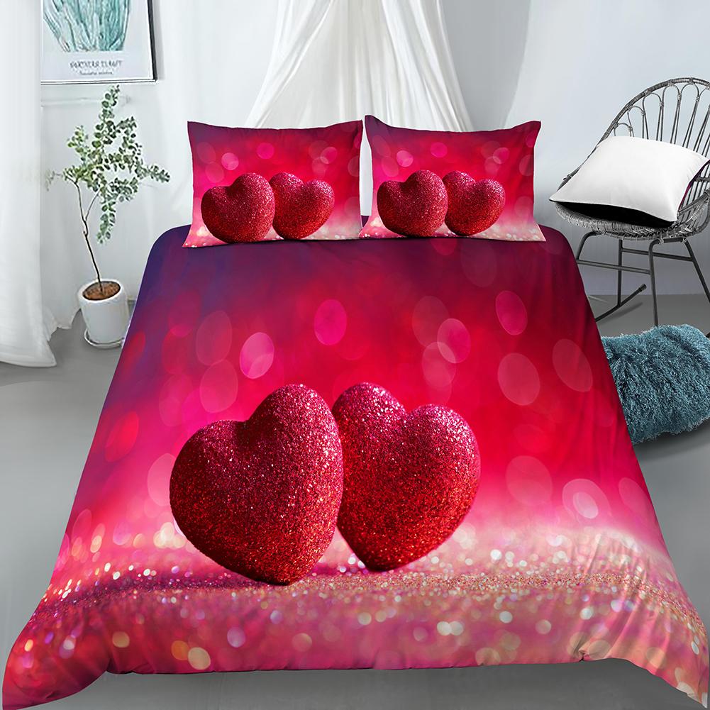 Red Love Пододеяльник Пляж Лес Пейзаж Одеяло Постельное белье Декор Эстетика Пододеяльник Мягкий Дышащий Постельное белье Комплект 3 шт.