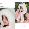 Autumn and Winter Plush Hat, Women's Large Head Circumference, Windproof Ear Protection Scarf, Integrated Hooded Thickened Warm Wool Hat