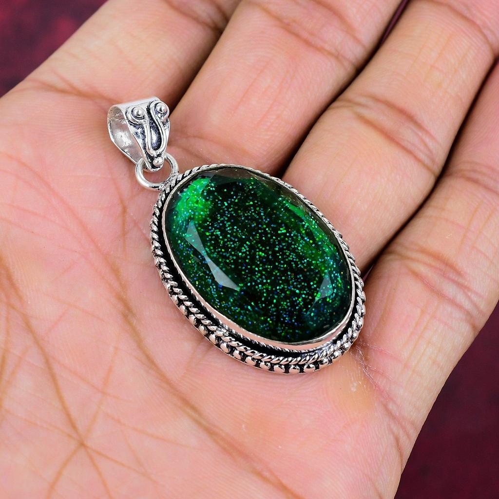 Зеленый триплет опал 925 сплошной стерлингового серебра кулон, ювелирные изделия с подвеской из драгоценных камней ручной работы, подарки для жены абсолютно новый кулон