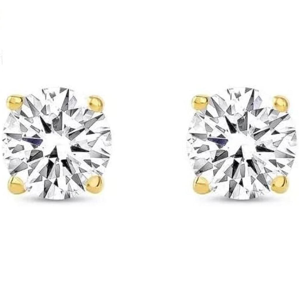 Jewels Prim Серьги-пусеты с круглыми бриллиантами 1 карат, выращенными в лаборатории, из цельного настоящего желтого золота 14 карат, пусеты с корзинкой, ювелирные изделия для женщин